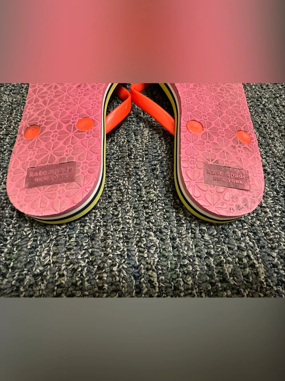 kate spade Multicolor Striped Flip Flops with Bright Orange Straps